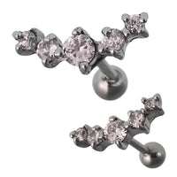 Load image into Gallery viewer, Fake Piercing Expander silberfarben fünf rosa Zirkonia Steine Schaubverschluss Edelstahl
