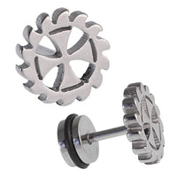 Load image into Gallery viewer, Fake Piercing Expander silber Farben Zahnrad mit Kreuz Schaubverschluss Edelstahl
