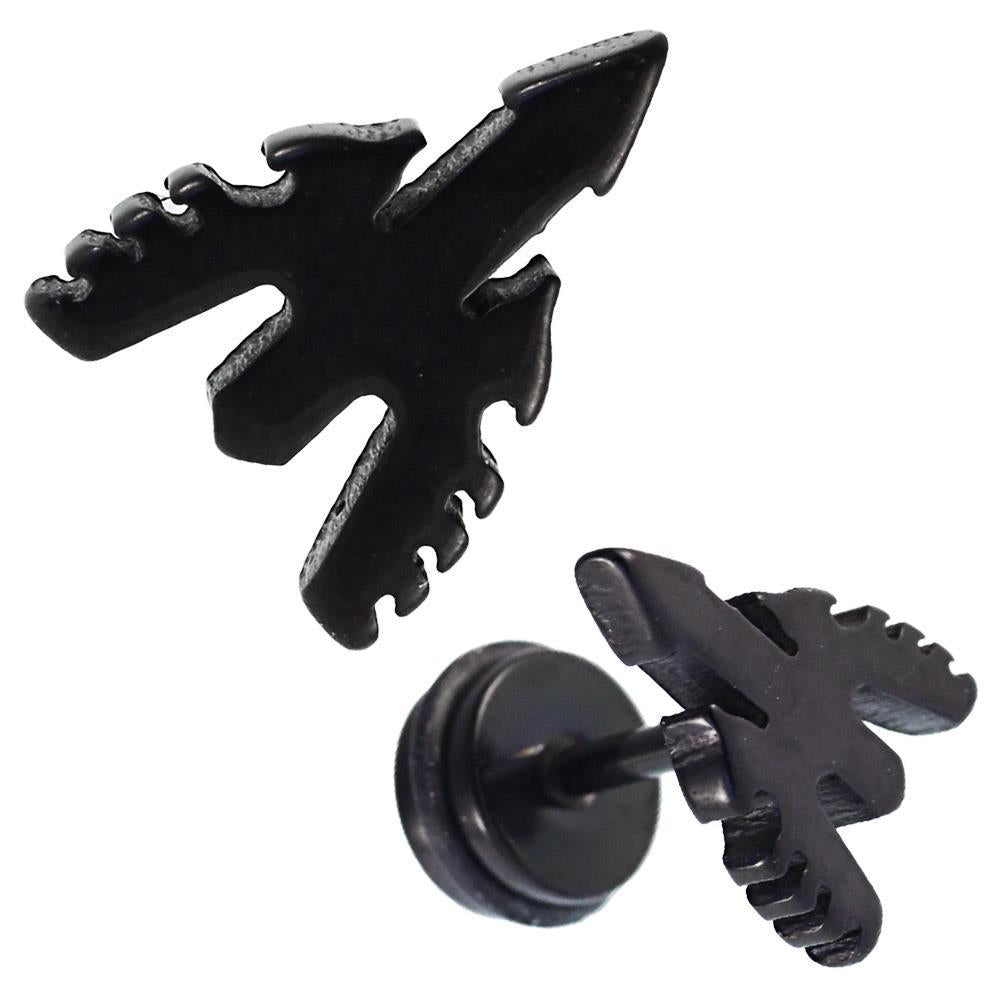Fake Piercing Expander schwarz Pfeil mit Flügeln Schaubverschluss Edelstahl