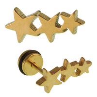 Load image into Gallery viewer, Fake Piercing Expander drei Sterne goldfarben Schraubverschluss Edelstahl
