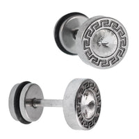 Load image into Gallery viewer, Fake Piercing silbern rund kleiner Zirkonia Stein weiß quadratisches Muster Edelstahl
