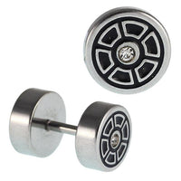 Load image into Gallery viewer, Fake Piercing silberfarben schwarz weißer mini Zirkonia Stein 7 mm Edelstahl
