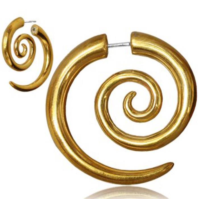 Brass Fake Piercing Spirale golden Messing Ohrstecker Sterlingsilber-Pin