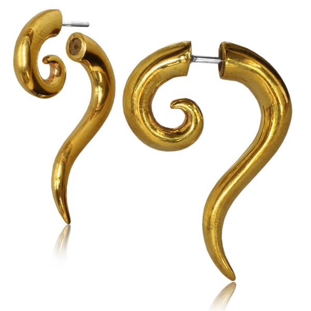 Fake Piercing Fragezeichen Spirale Brass golden Messing Sterlingsilber-Pin