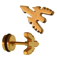Load image into Gallery viewer, Fake Piercing Expander goldfarben Pfeil mit Flügeln Schaubverschluss Edelstahl
