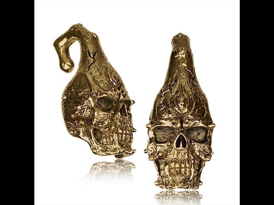 Ohrgewichte Piercing Brass antik golden Gothic Skull Risse 32 g