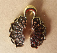 Load image into Gallery viewer, Ohrgewichte Lobe Piercing Lotus Blüte Brass antik gold Kupfer rotgold 18mm 40,3g
