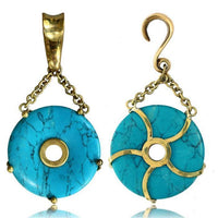 Load image into Gallery viewer, Stein Donut Ohr Hook Piercing Ohrgewicht Brass gold antik Türkis 2mm 4mm 6mm
