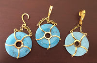 Load image into Gallery viewer, Stein Donut Ohr Hook Piercing Ohrgewicht Brass gold antik Türkis 2mm 4mm 6mm
