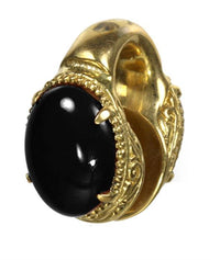 Load image into Gallery viewer, Lobe Piercing Ohrgewicht Brass gold Onyx Bogen 26g
