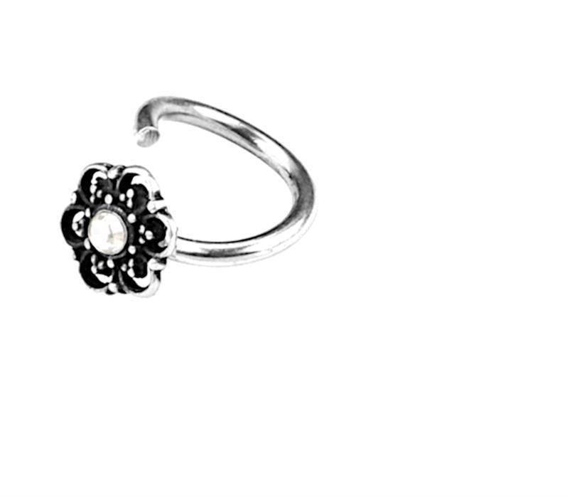 Universal Piercing Ring 925 Silber 1.2mm Kristall Blume