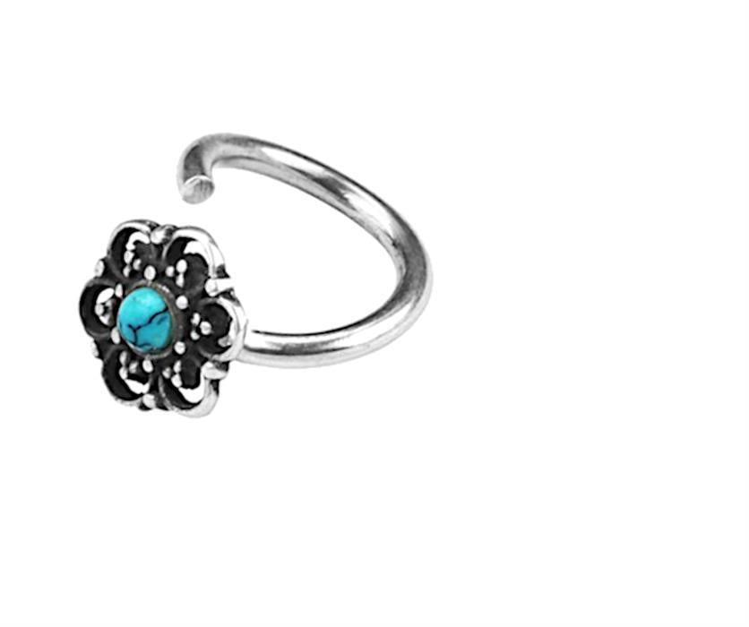 Universal Piercing Ring 925 Silber 1.2mm Türkis Blume