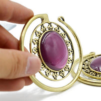 Load image into Gallery viewer, Piercing Ohrgewicht Brass oval Stein lila 4,7mm Spirale
