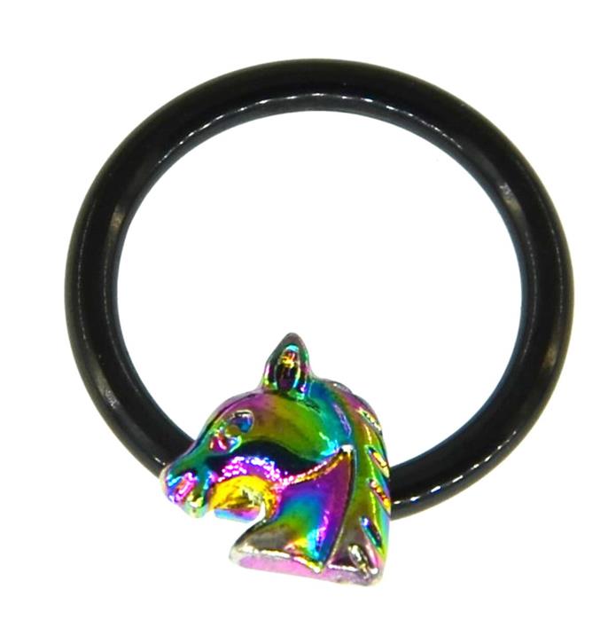 Piercing Ring Pegasus Pferd Edelstahl bunt schwarz 0.8mm