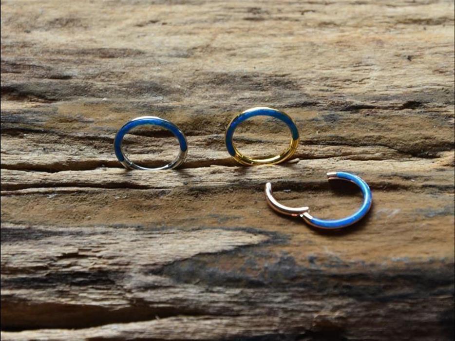 Klapp Segment Ring Piercing Edelstahl blau Opal Inlay