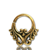 Load image into Gallery viewer, Septum Piercing Nasenringe verschnörkelt Wellen 1 mm goldfarben nickelfrei antik exotisch Ohrring
