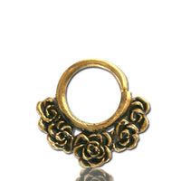 Load image into Gallery viewer, Septum Piercing Nasenringe Rosen Band Messing 1 mm goldfarben antik Ohrring
