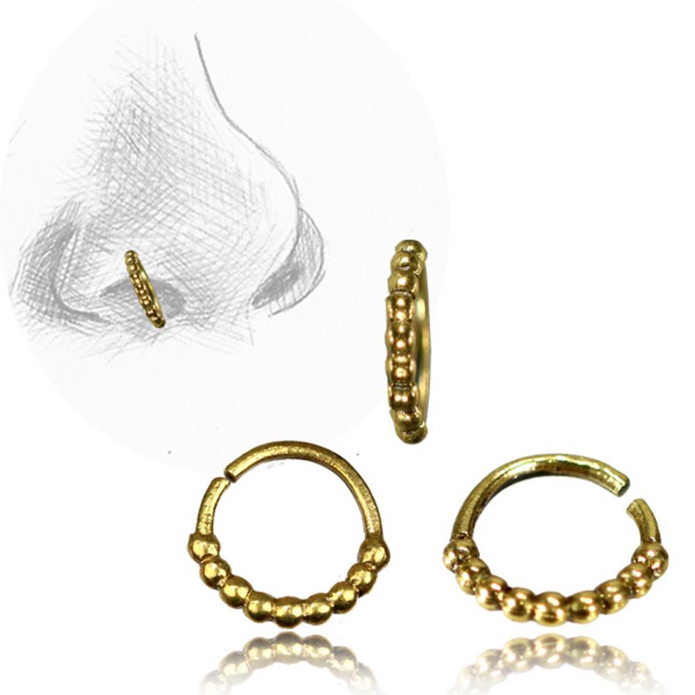 Nostril Piercing Nasenringe Ring Brass antik golden Kugelreihe 1 cm / 0,8 mm