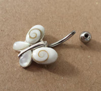 Cargar imagen en el visor de la galería, Shivaauge Piercing Schmetterling Perlmutt Bananen-Piercing 925er Sterling Silber Muschel Shiva Auge
