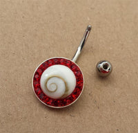 Cargar imagen en el visor de la galería, Shivaauge Bananen Piercing rund Glaskristall rot Bauchnabel 925er Silber Shiva Auge
