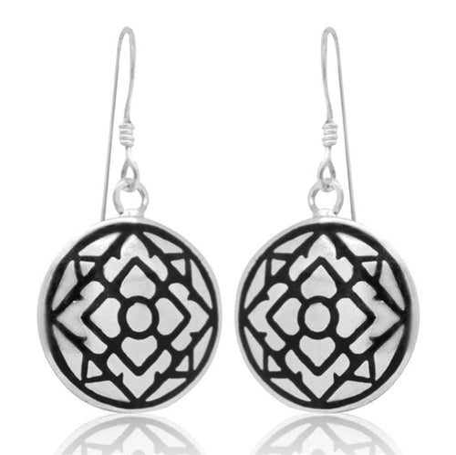 Ohrringe schwarz Muster rund Silberohrringe 925er Sterling Silber Damen Schmuck