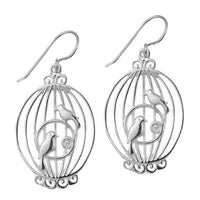 Load image into Gallery viewer, Ohrringe Käfig spiralig Vögel Silberohrringe 925er Sterling Silber Damen Ohrhänger Schmuck
