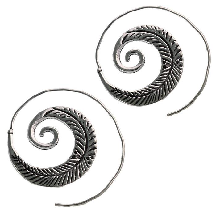Messingohrringe versilbert Spiralen Blatt Design geriffelt 925 sterling Silber