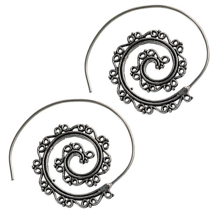 Messingohrringe versilbert Spiralen S-Formen Punkte Ornamente 925 sterling Silber