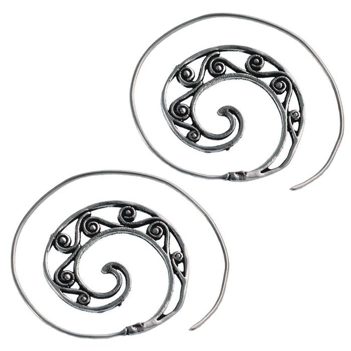 Messingohrringe versilbert Spiralen Linien S-Form Ornament 925 sterling Silber