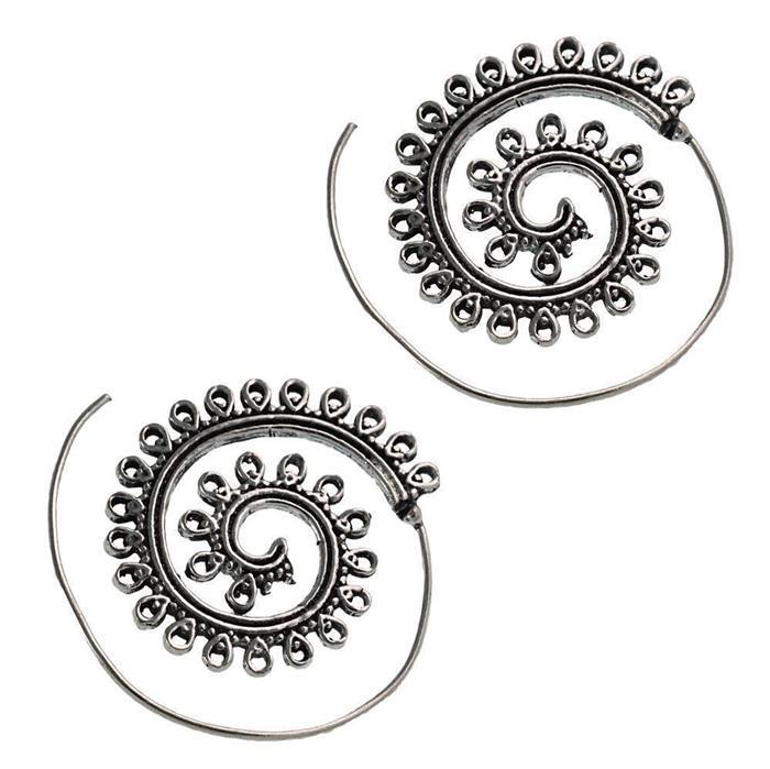 Messingohrringe versilbert Spiralen Tropfen-Formen Punkte Ornament 925 sterling Silber
