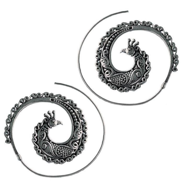 Messingohrringe versilbert Spiralen Pfau verziert Ornament 925 sterling Silber