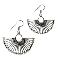 Load image into Gallery viewer, Messingohrringe versilbert Ohrhänger Halbkreis Stäbe Kugeln 925 sterling Silber
