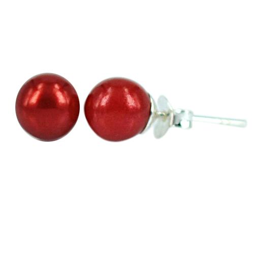 Ohrstecker rot Perle Perlenohrstecker 925er Sterling Silber Glanz Ohrringe Damen 8 mm