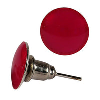 Load image into Gallery viewer, Two red push pins are displayed: one lies flat, showcasing its bold round head reminiscent of the Ohrstecker knallig rund konvex Stecker Neon Acryl Unisex Ohrringe, while the other stands upright with its metal pin and red top visible.
