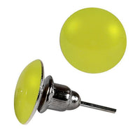 Load image into Gallery viewer, A pair of Ohrstecker knallig rund konvex Stecker Neon Acryl Unisex Ohrringe Pin mit Edelstahl (nickelfrei), glossy yellow, shown from side and top view on a white background.
