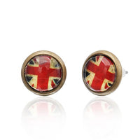 Load image into Gallery viewer, A pair of round Brass Ohrstecker Stern Sterne bunt Unisex Ohrringe, 12 mm, made from stainless steel and nickel-free, are shown on a white background with a slight reflection.
