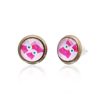 Load image into Gallery viewer, A pair of round, nickelfrei Brass Ohrstecker earrings (12 mm) with colorful star designs, made from stainless steel. These unisex earrings shine with a glossy finish and are set against a clean white background.
