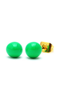 Load image into Gallery viewer, A pair of 5mm round, glossy green Brass Ohrstecker Perle Kugel stud earrings in gold, made from nickelfrei Messing and Emaille, displayed against a white background.
