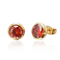 Load image into Gallery viewer, Brass Ohrstecker gold Glaskristall facettiert 10 mm rund nickelfrei rosa orange flieder lila
