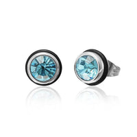 Load image into Gallery viewer, Brass Ohrstecker silber Gummi Ring Glaskristall facettiert 8mm rund bunt
