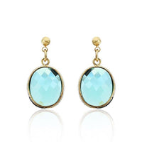 Load image into Gallery viewer, Ohrstecker 18 karat vergoldet Kupfer Glaskristall türkis facettiert nickelfrei gold oval
