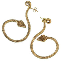 Cargar imagen en el visor de la galería, Ohrstecker Schlange schraffiert gebogen Messing golden nickelfrei Piercing Brass antik Tribal
