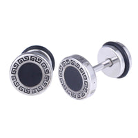 Load image into Gallery viewer, Fake Piercing schwarzer Kreis Muster Quadrate Edelstahl Schraubverschluss silber Farben
