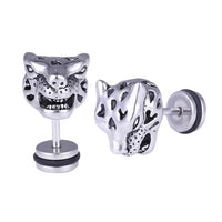 Load image into Gallery viewer, Fake Piercing Geparden Kopf Edelstahl Schraubverschluss silberfarben

