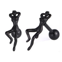 Load image into Gallery viewer, Fake Piercing Expander schwarz Frau liegend Schaubverschluss Edelstahl
