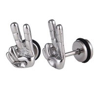 Load image into Gallery viewer, Fake Piercing Piece Handzeichen Victories Edelstahl Schraubverschluss silberfarben
