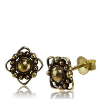 Load image into Gallery viewer, CHICNET Brass Ohrstecker Blumen Kugeln Bögen 10 mm antik golden
