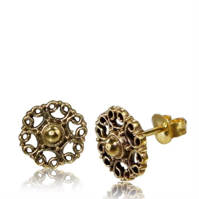 Brass Ohrstecker Blume Halbkugel Spiralbögen 10 mm antik golden