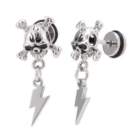 Load image into Gallery viewer, Fake Piercing Totenkopf Knochen Blitz Anhänger Schraubverschluss silberfarben
