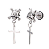 Load image into Gallery viewer, Fake Piercing Totenkopf Knochen Kreuz Anhänger Schraubverschluss silberfarben
